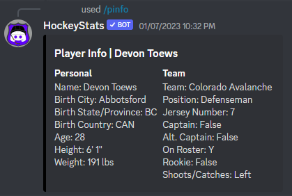 Player Info command example